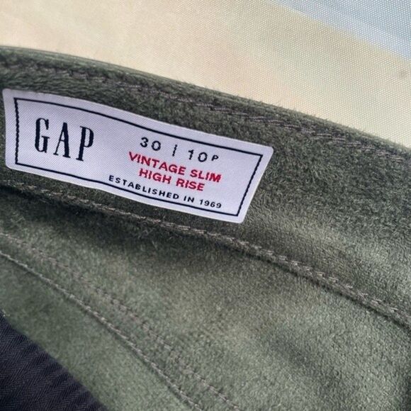 Gap High Rise Faux-Leather Vintage Slim Jeans 30/10 Petite Mistletoe Green NWT - Picture 10 of 16